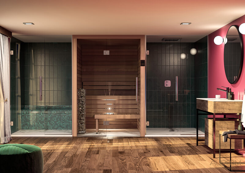 Auroom Cala moderne Sauna in Bad integriert