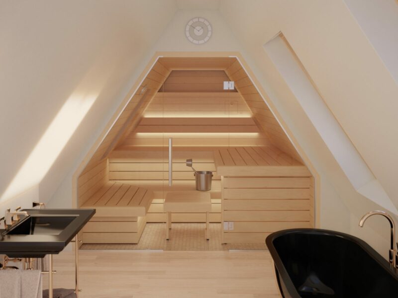 Moderne Sauna integriert in eine Dachschräge