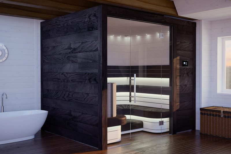 Sauna der Marke Auroom in dunklem Design