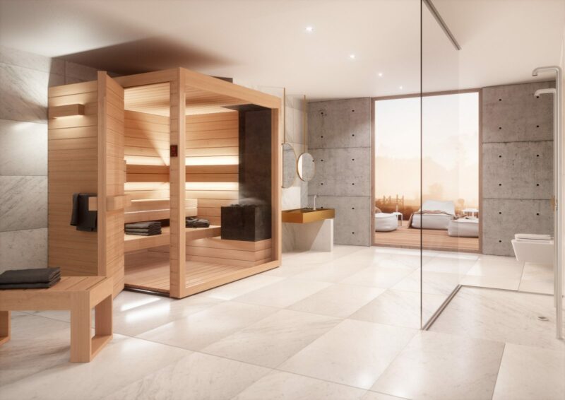 Offene Sauna integriert in modernes Badezimmer