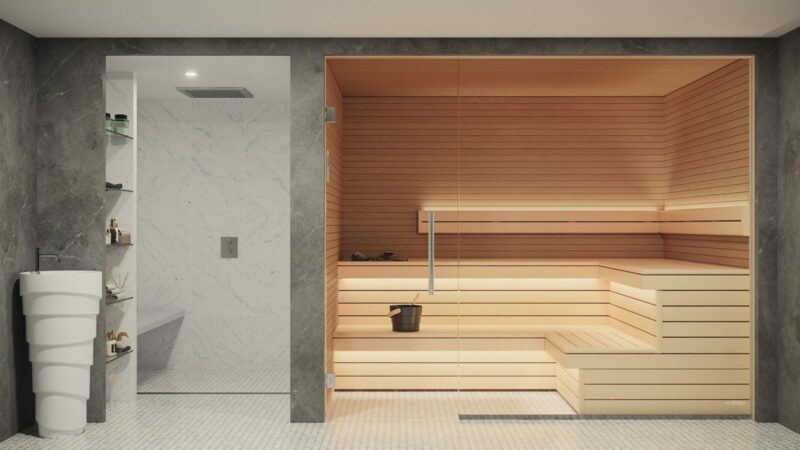 Minimalistische Holz-Sauna