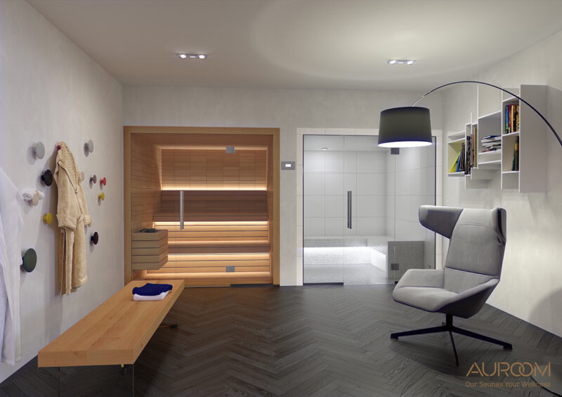 Auroom Electa moderne Sauna in Wellnessbereich integriert
