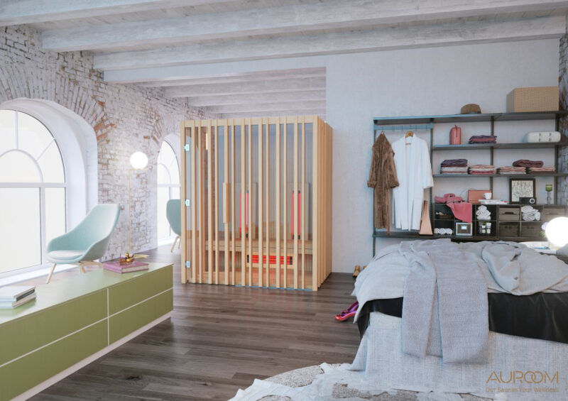Auroom Irradia moderne Sauna in Schlafzimmer integriert