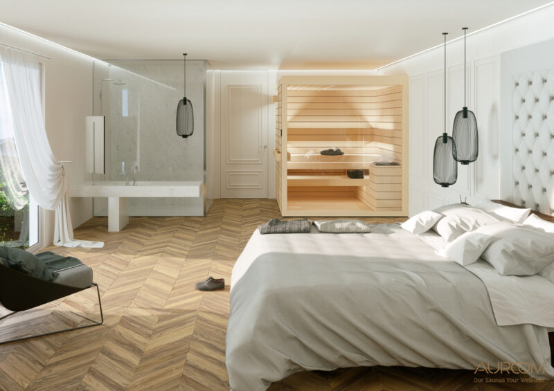Auroom lumina moderne Sauna in Bad und Schlafzimmer integriert
