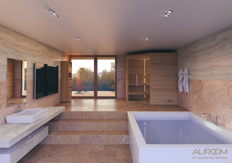 Auroom Varia moderne Sauna in Bad integriert